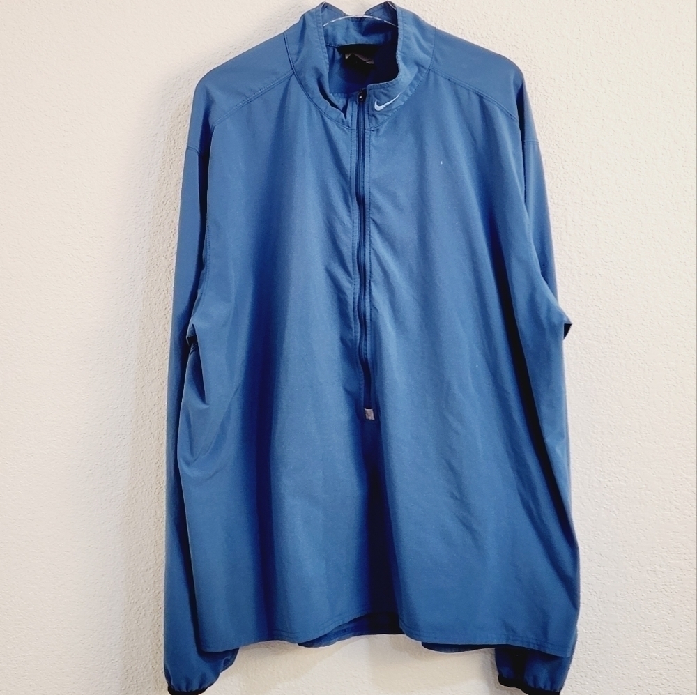 nike Dri Fit Mens Large Blue Pullover Henley Zipper Long Sleeve Jacket
